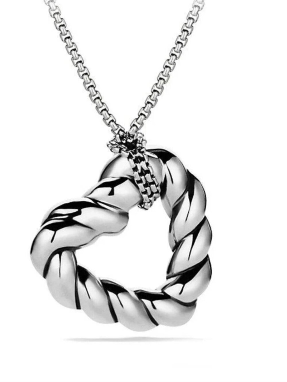 David Yurman Silver Cable Heart Pendant Box Chain Necklace